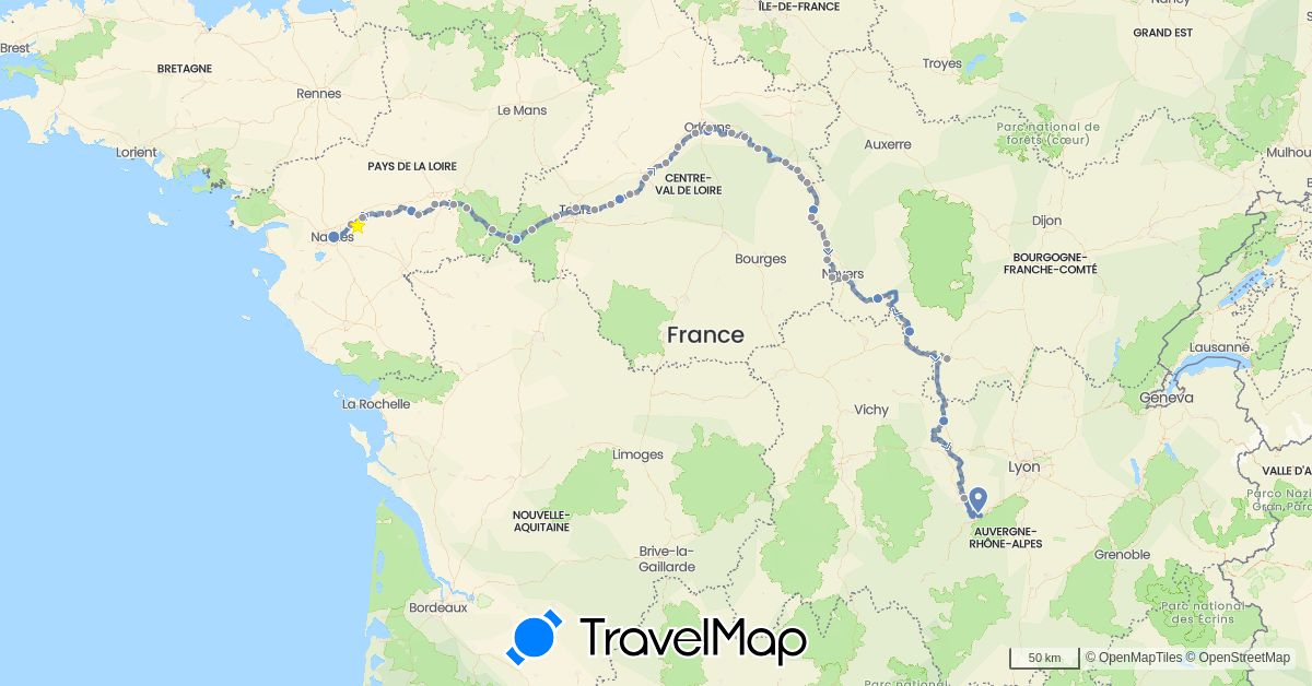 TravelMap itinerary: cycling, planned in France (Europe)