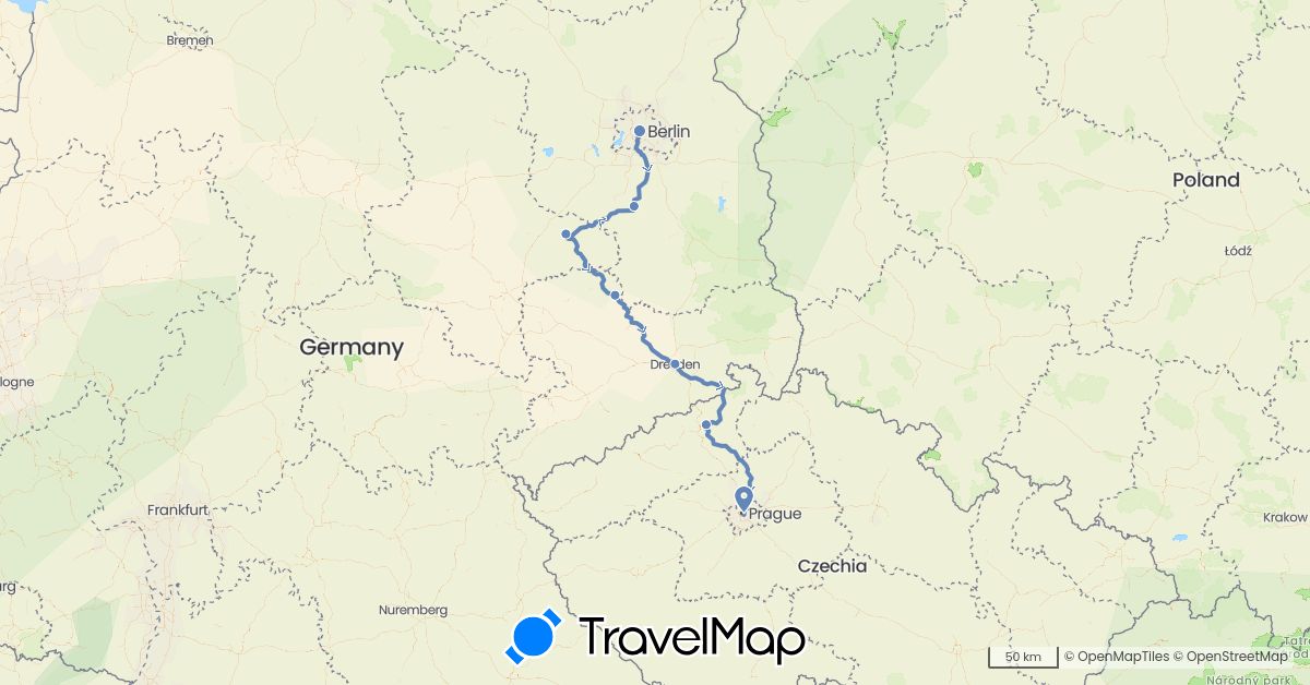 TravelMap itinerary: driving, cycling in Bulgaria, Czech Republic, Germany, Hungary, Serbia (Europe)