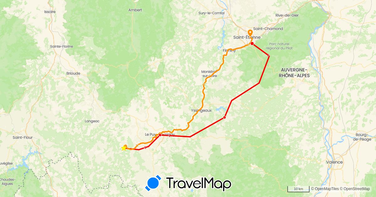 TravelMap itinerary: hitchhiking, running in France (Europe)