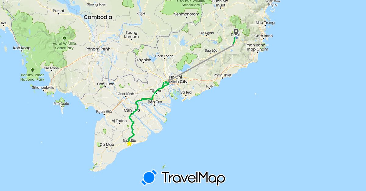 TravelMap itinerary: driving, bus, plane, cycling, hiking in Vietnam (Asia)