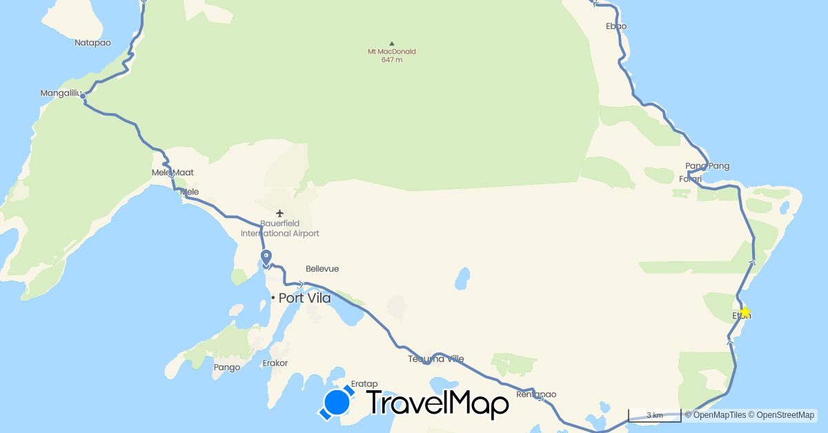 TravelMap itinerary: plane, cycling in Vanuatu (Oceania)